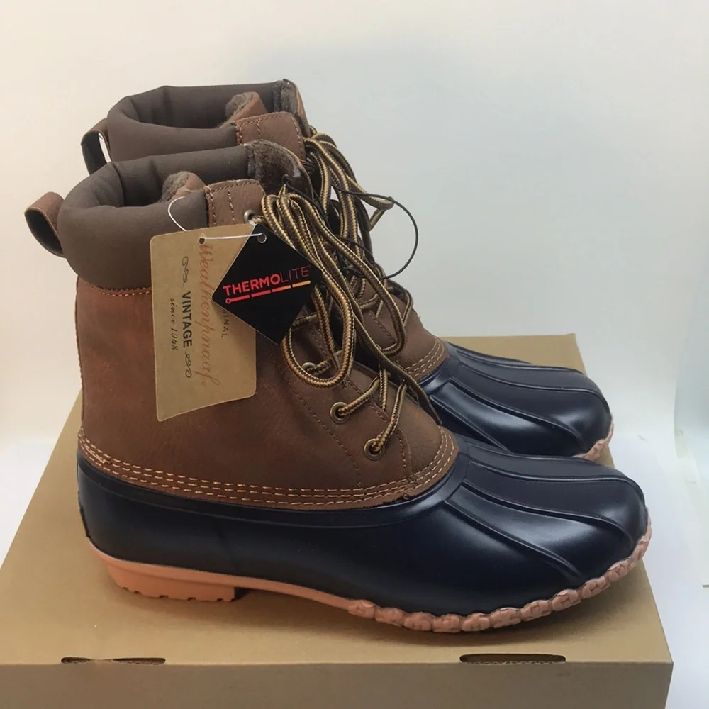 Vintage Menś Brown and Navy Duck Boots Size 9 M